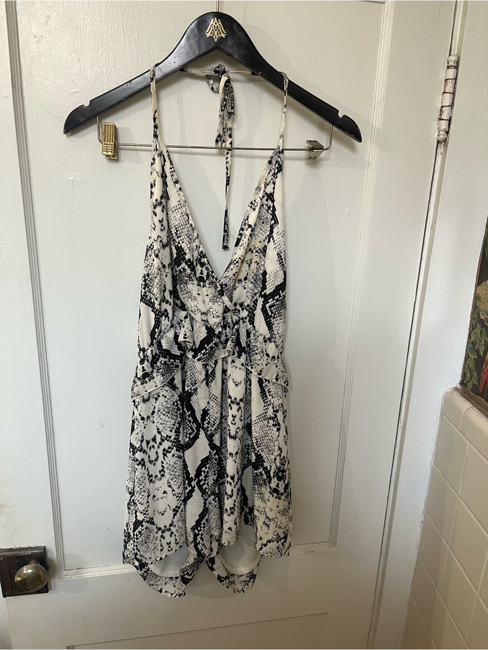 Peach Love California Snakeskin Print Halter Romper Size Large Good Condition